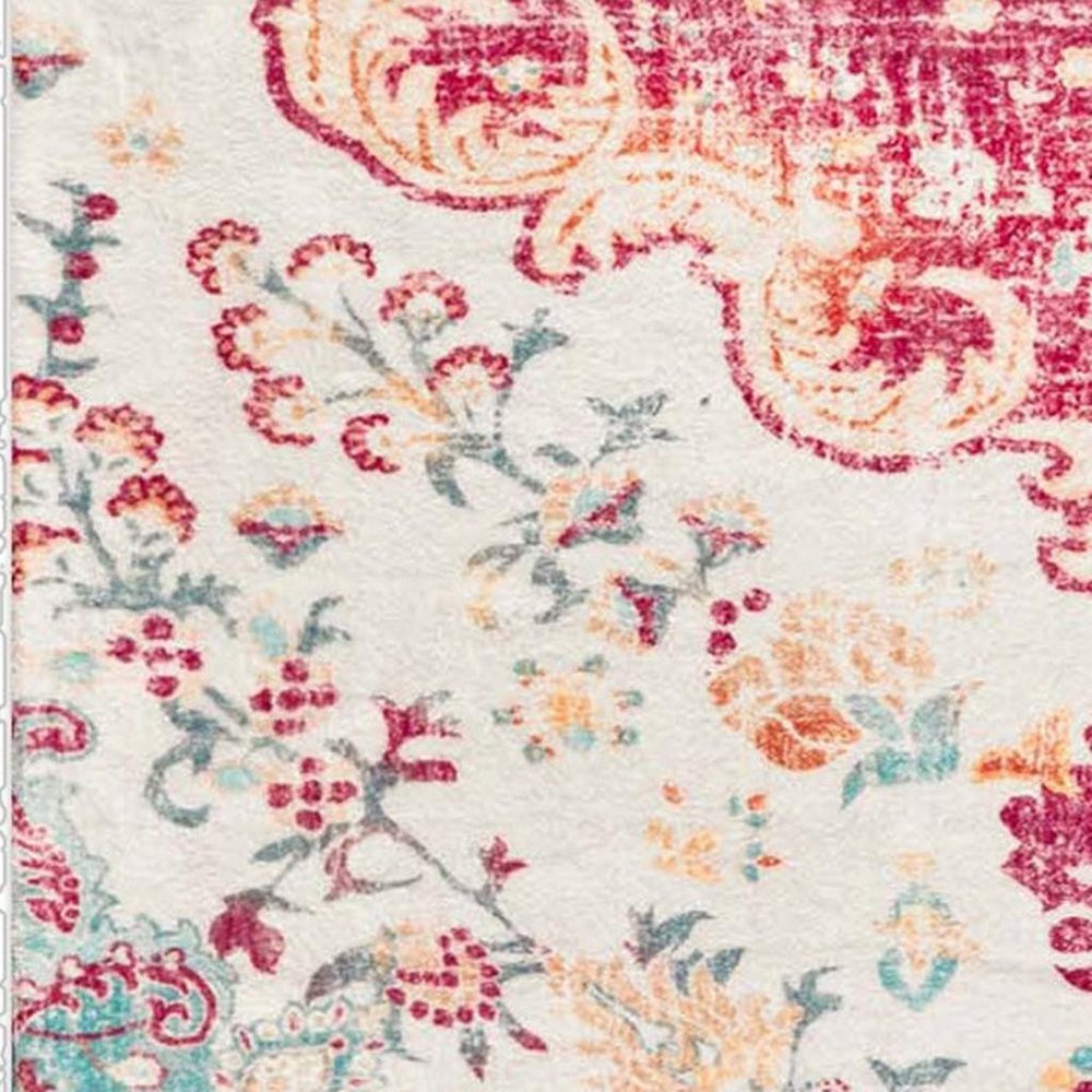 3' X 5' Blue Pink and White Medallion Distressed Washable Area Rug