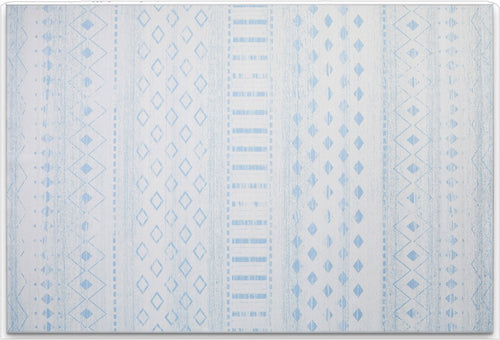 5' X 7' Aqua and Ivory Geometric Distressed Washable Area Rug