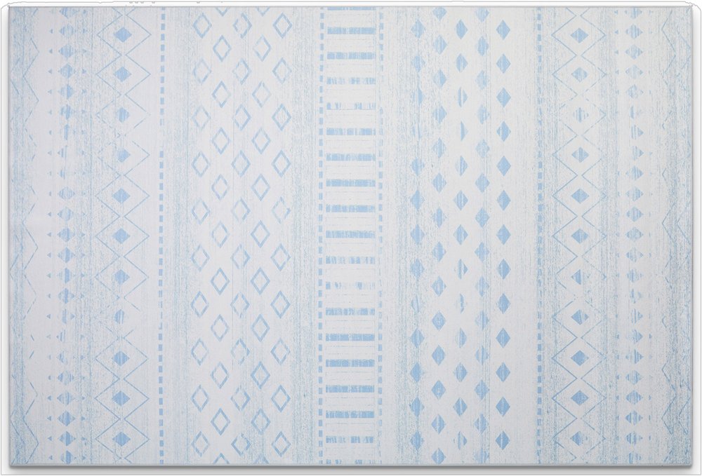 5' X 7' Aqua and Ivory Geometric Distressed Washable Area Rug