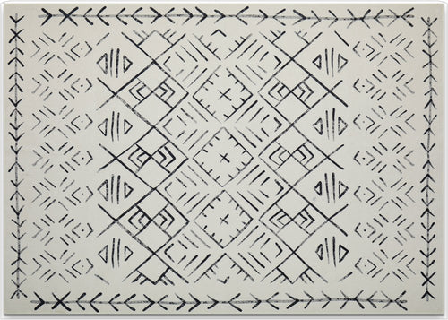 5' X 7' Beige and White Abstract Geometric Washable Area Rug