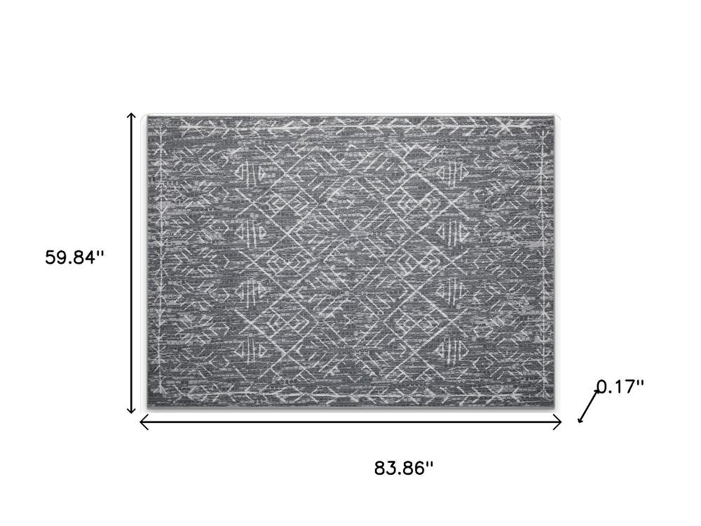 5' X 7' Gray and Off White Abstract Geometric Washable Area Rug