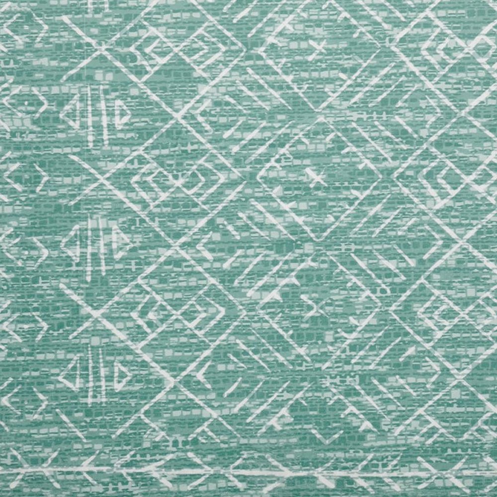 4' X 6' Green and Off White Abstract Geometric Distressed Washable Area Rug