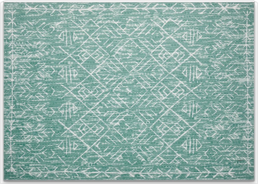 4' X 6' Green and Off White Abstract Geometric Distressed Washable Area Rug