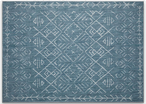 5' X 7' Teal and Off White Abstract Geometric Distressed Washable Area Rug