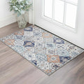 3' X 5' Navy Blue Orange and White Patchwork Distressed Washable Area Rug