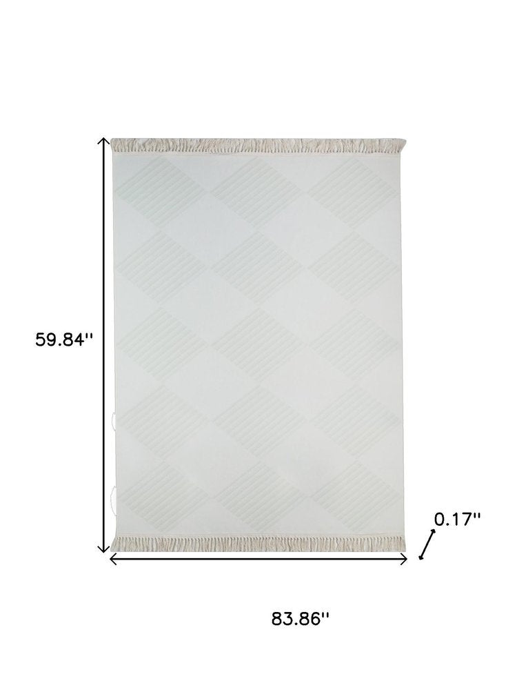 5' X 7' Green and Ivory Geometric Washable Area Rug