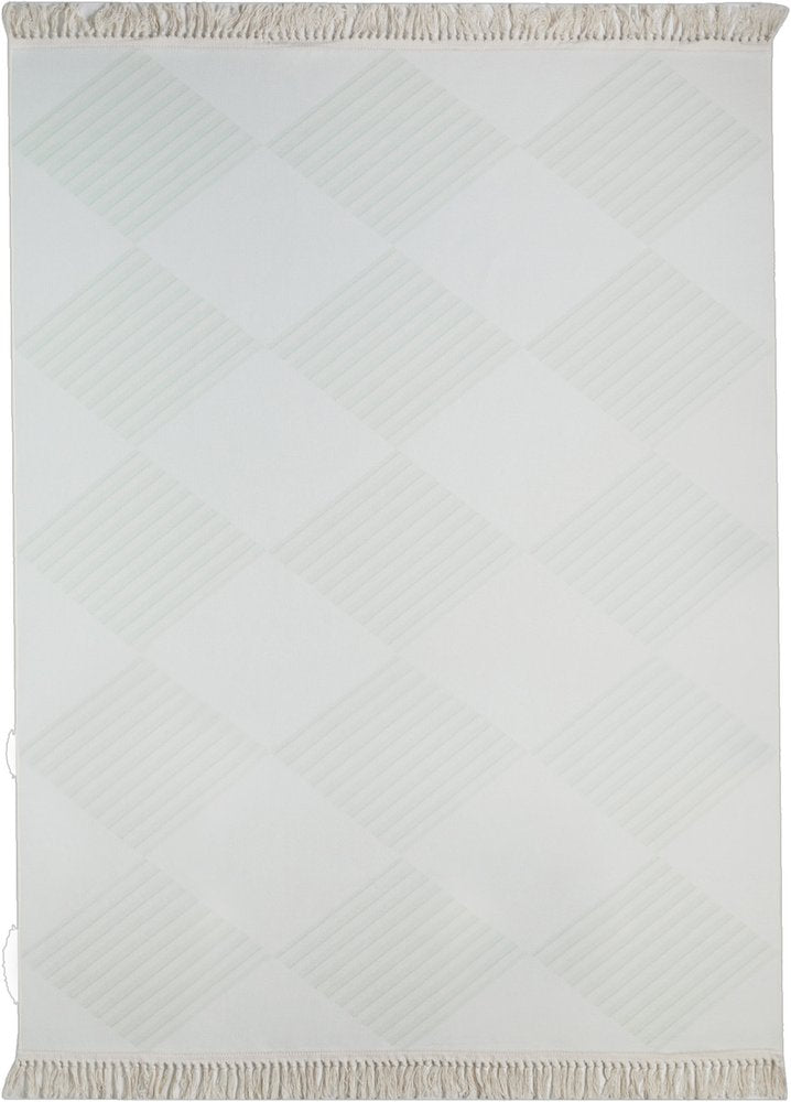 5' X 7' Green and Ivory Geometric Washable Area Rug