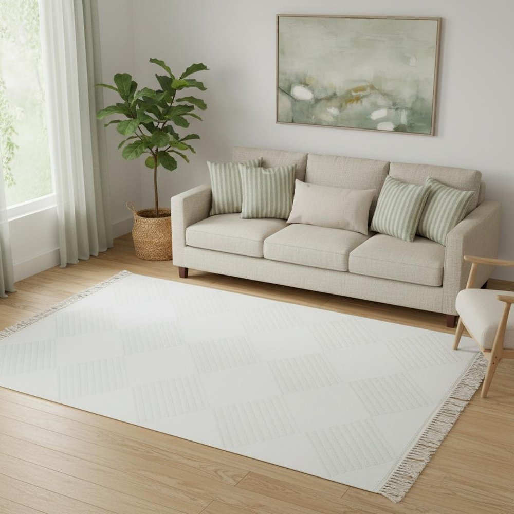 5' X 7' Green and Ivory Geometric Washable Area Rug