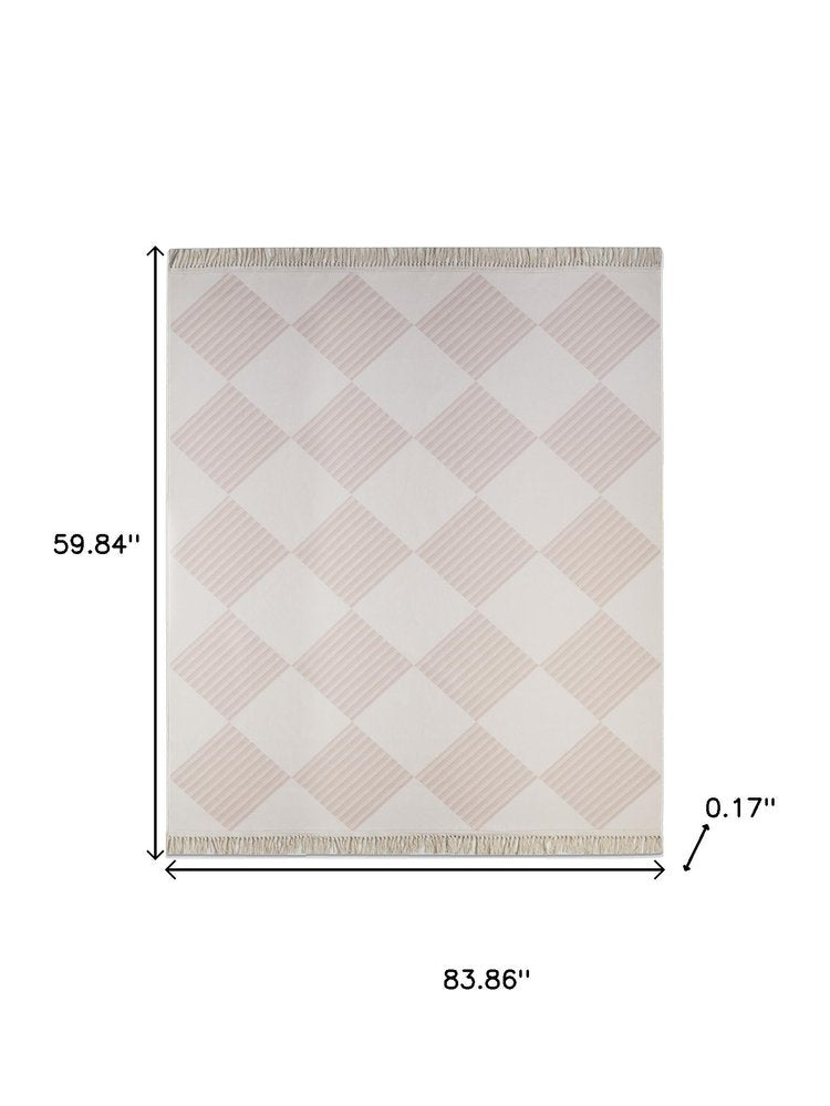 3' X 5' Blush and Ivory Geometric Washable Area Rug with Fringe