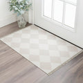 3' X 5' Blush and Ivory Geometric Washable Area Rug with Fringe