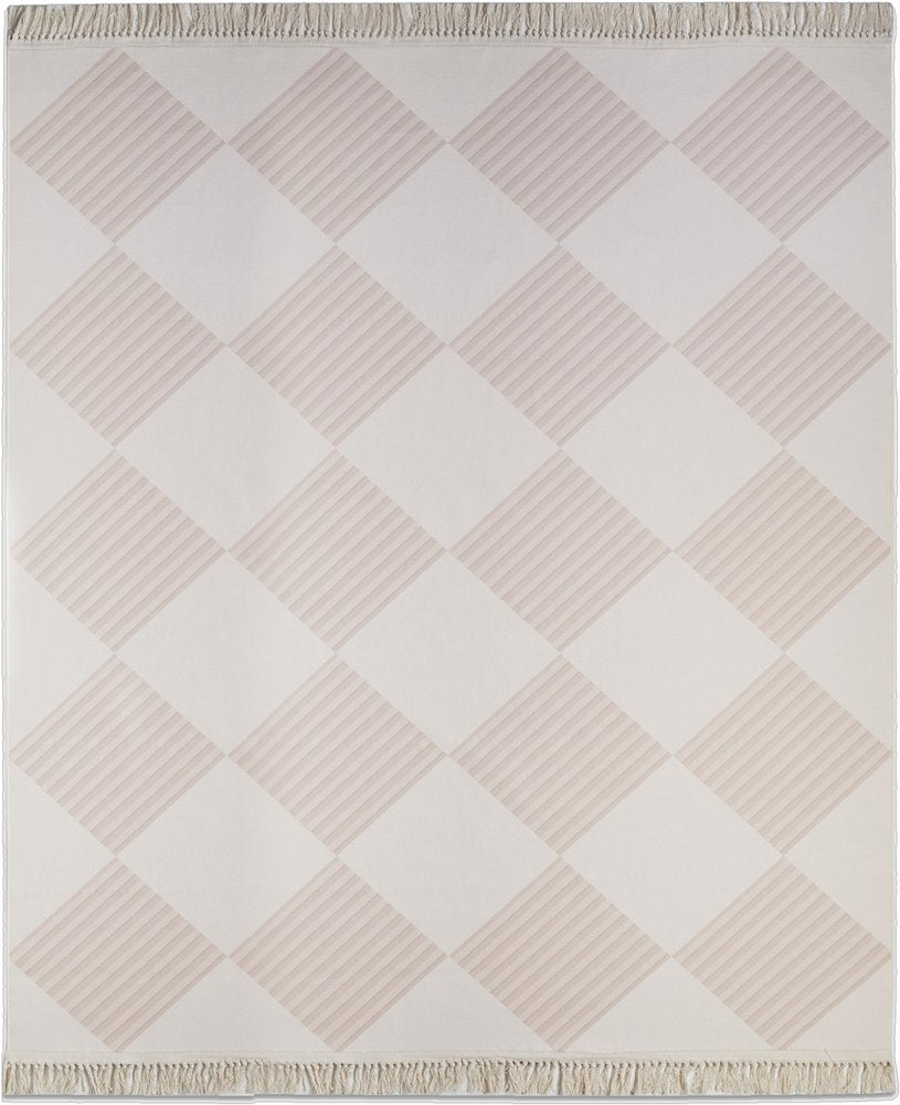 3' X 5' Blush and Ivory Geometric Washable Area Rug with Fringe