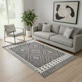 5' X 8' Gray and White Geometric Distressed Washable Area Rug