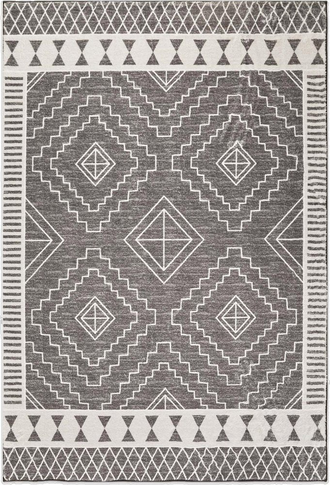 5' X 8' Gray and White Geometric Distressed Washable Area Rug