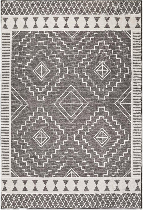 5' X 8' Gray and White Geometric Distressed Washable Area Rug