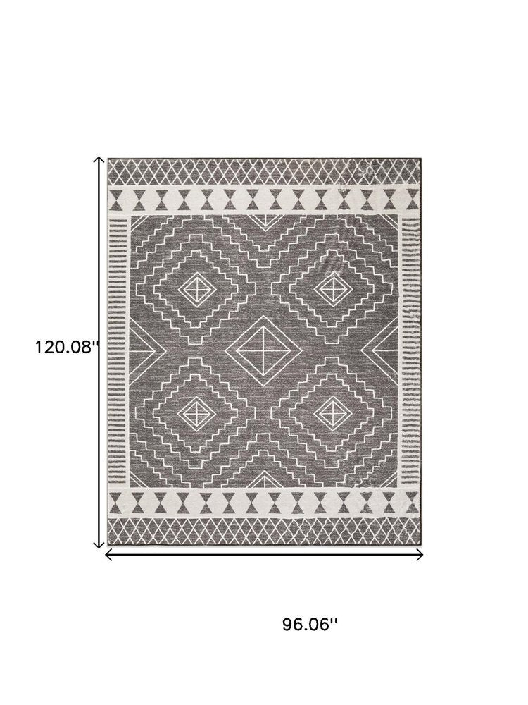 5' X 8' Gray and White Geometric Distressed Washable Area Rug