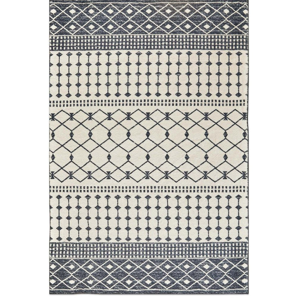 3' X 5' Dark Gray and White Geometric Distressed Washable Area Rug