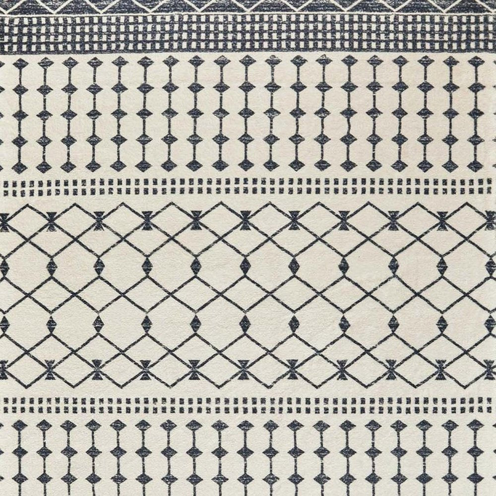 3' X 5' Dark Gray and White Geometric Distressed Washable Area Rug