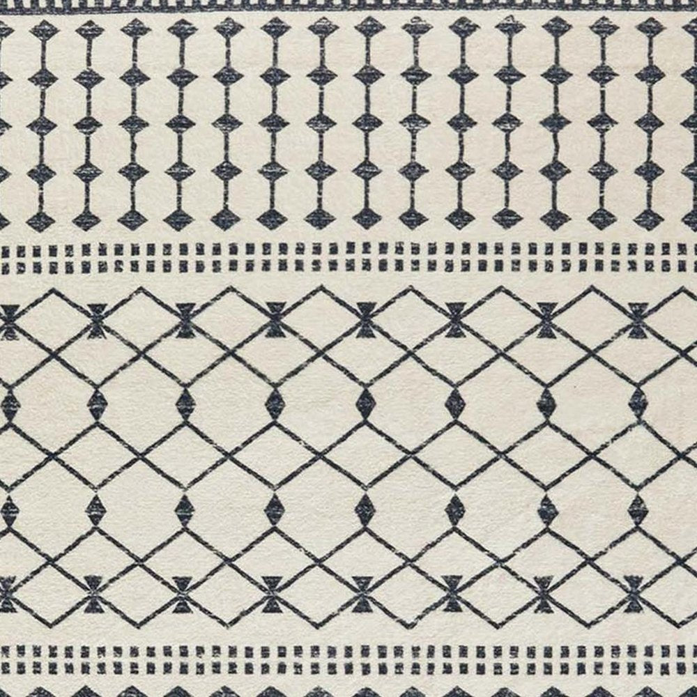 3' X 5' Dark Gray and White Geometric Distressed Washable Area Rug
