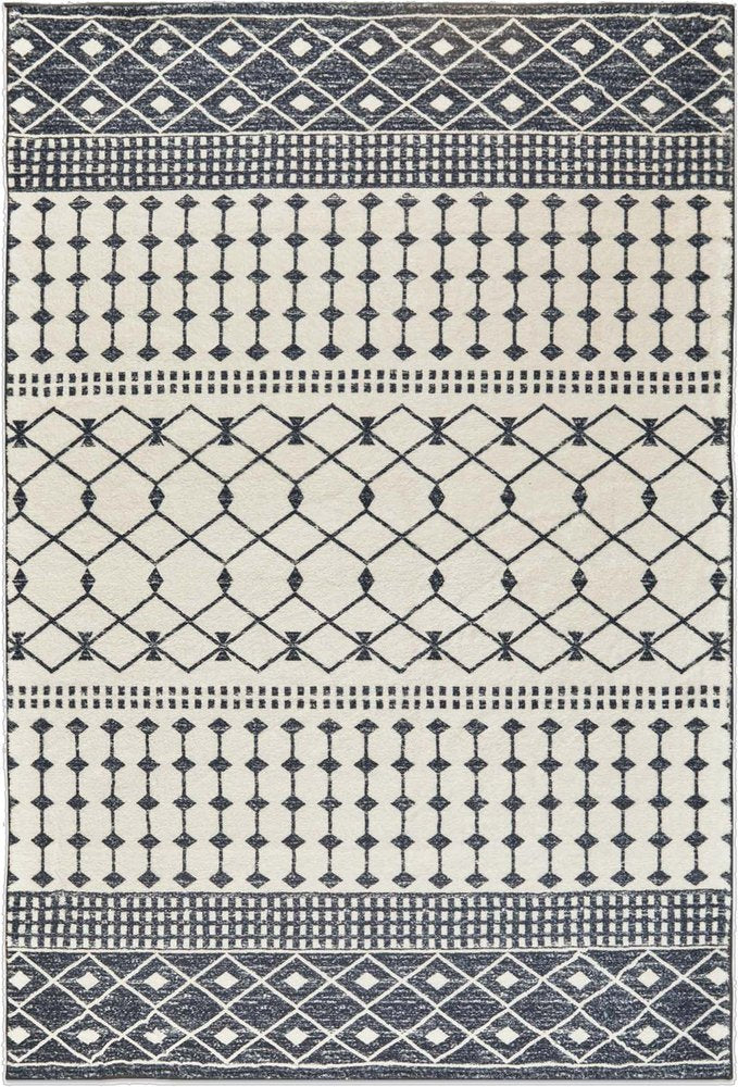 3' X 5' Dark Gray and White Geometric Distressed Washable Area Rug