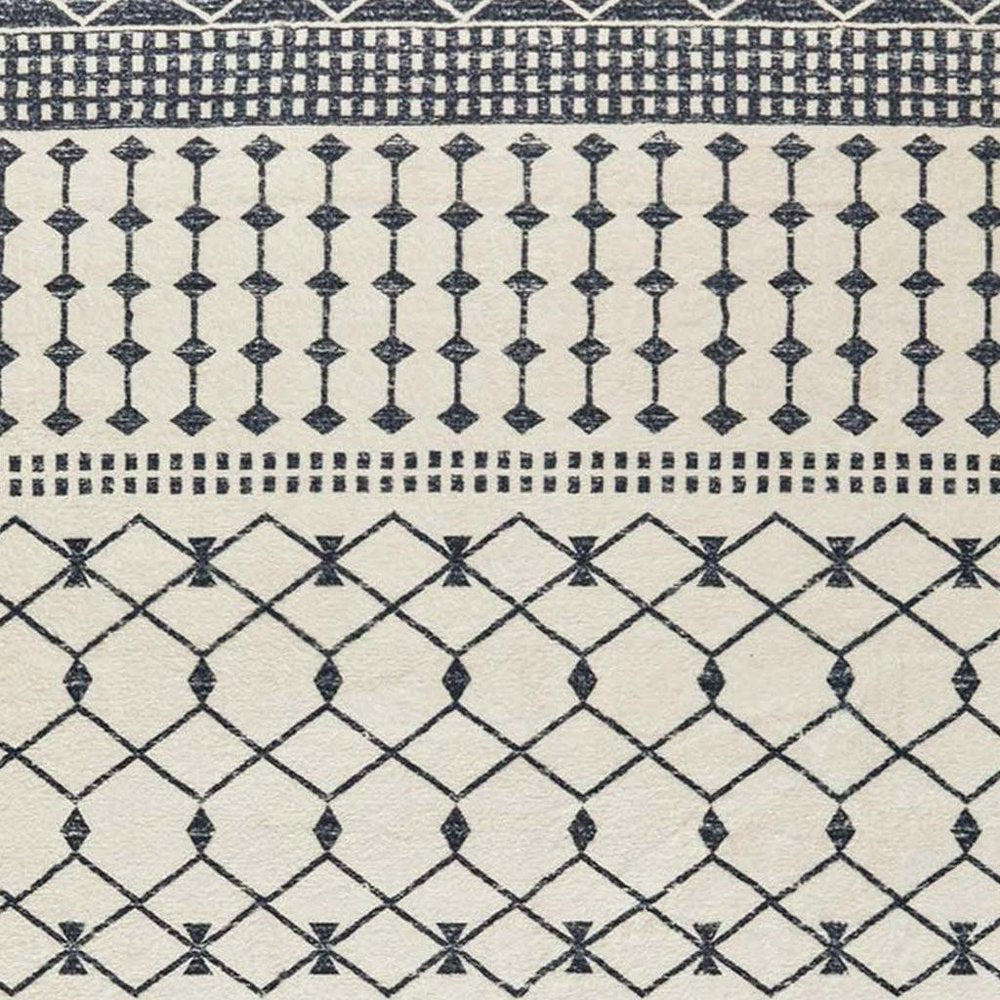 3' X 5' Dark Gray and White Geometric Distressed Washable Area Rug