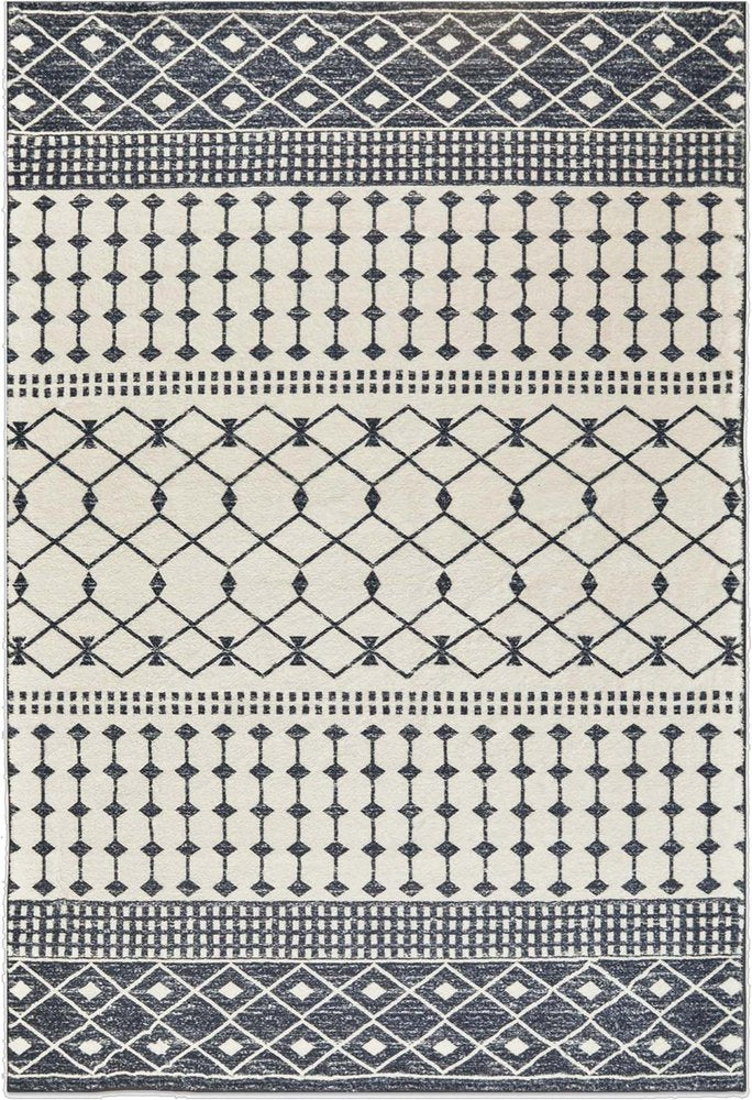 3' X 5' Dark Gray and White Geometric Distressed Washable Area Rug