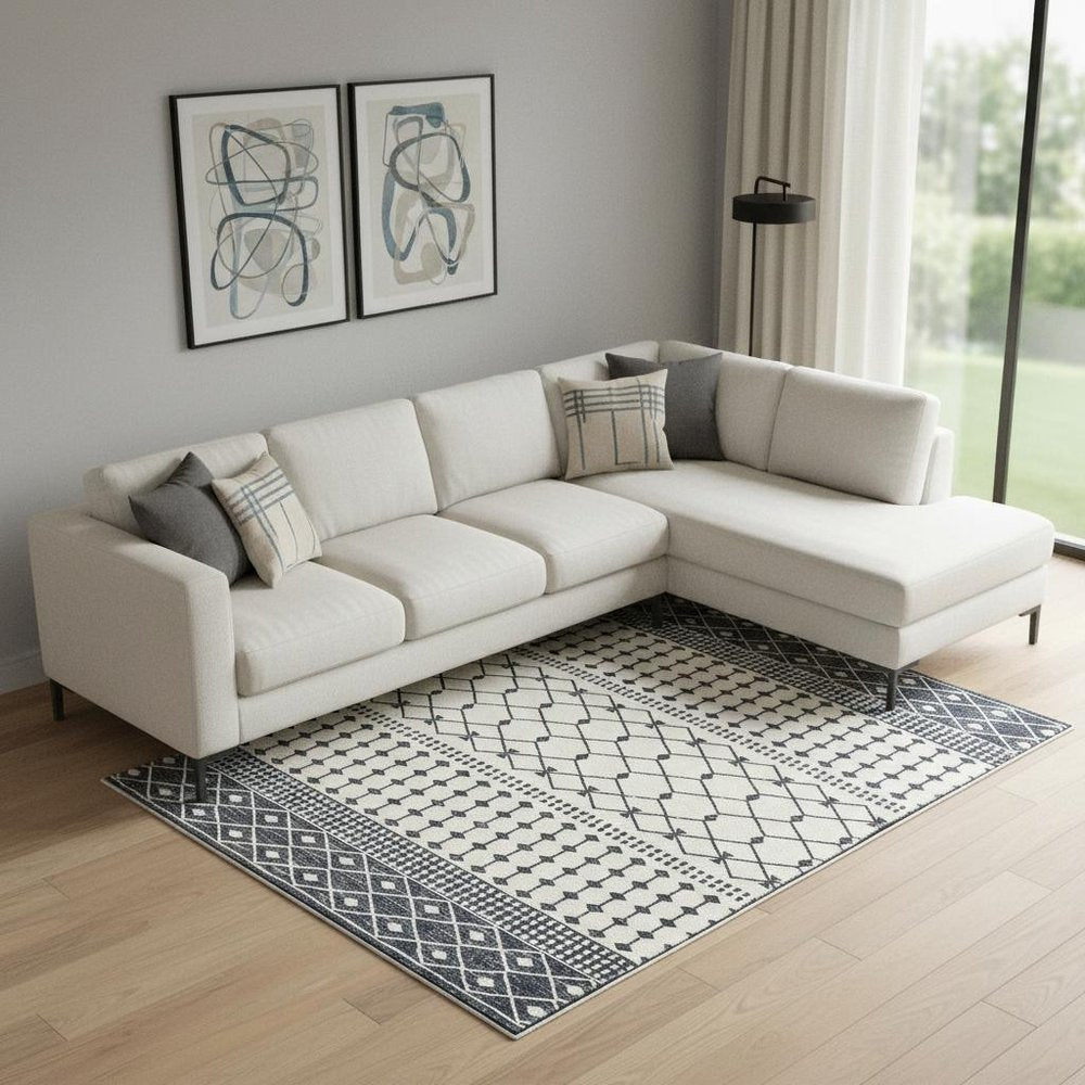 3' X 5' Dark Gray and White Geometric Distressed Washable Area Rug