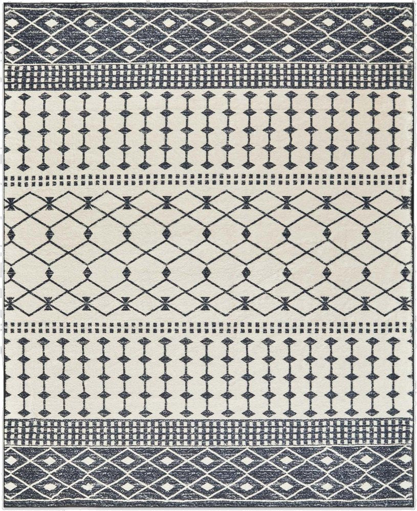 3' X 5' Dark Gray and White Geometric Distressed Washable Area Rug