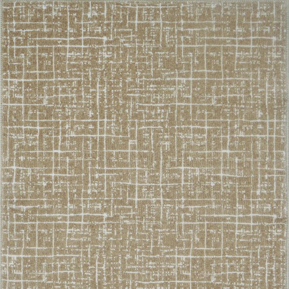 5' X 7' Gold and Ivory Abstract Geometric Distressed Washable Area Rug