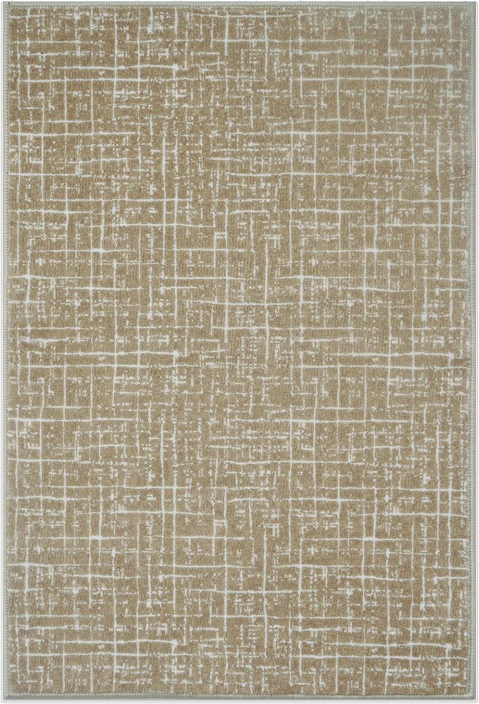 5' X 7' Gold and Ivory Abstract Geometric Distressed Washable Area Rug