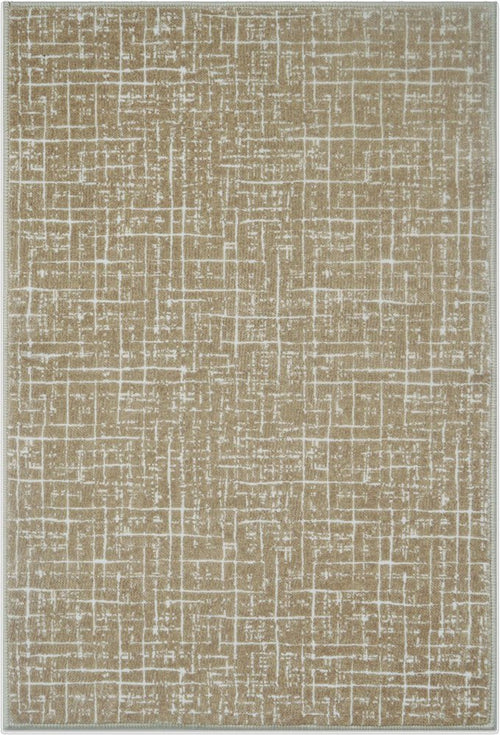 5' X 7' Gold and Ivory Abstract Geometric Distressed Washable Area Rug