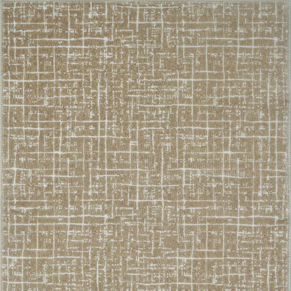 5' X 7' Gold and Ivory Abstract Geometric Distressed Washable Area Rug