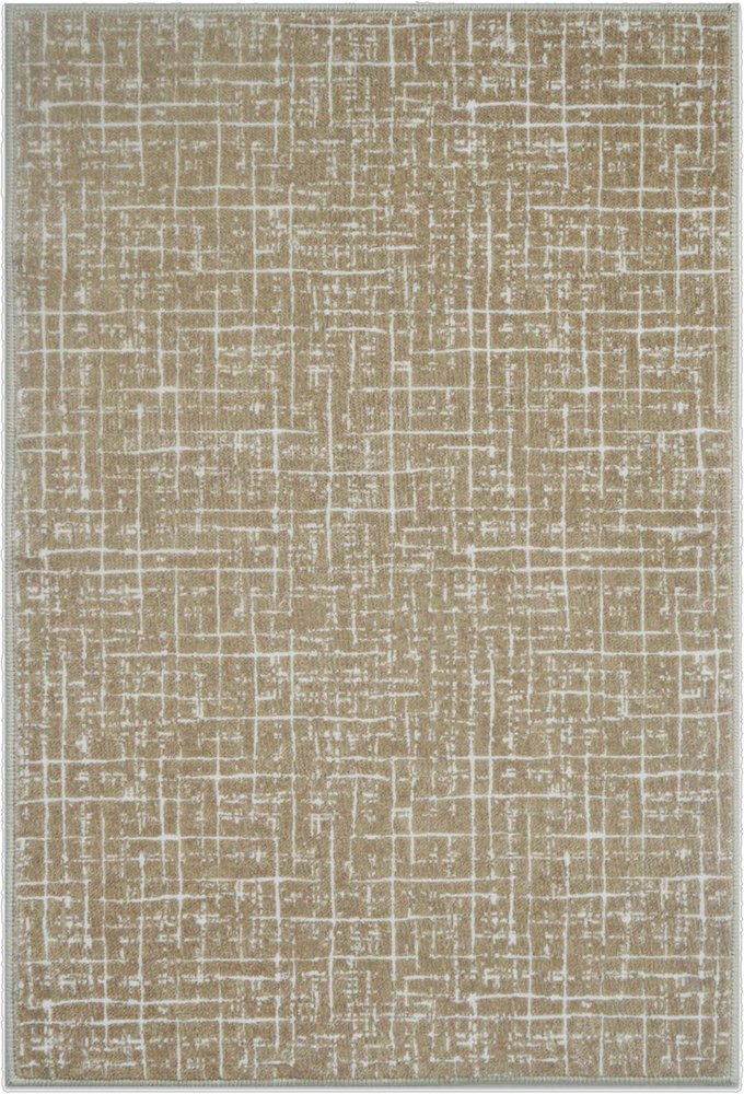5' X 7' Gold and Ivory Abstract Geometric Distressed Washable Area Rug
