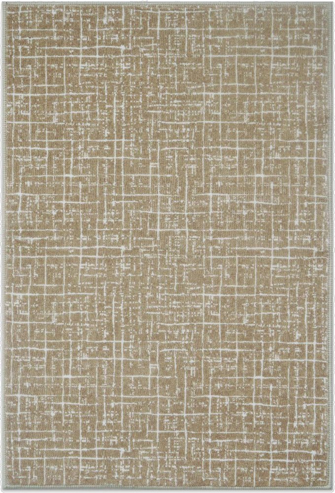 5' X 7' Gold and Ivory Abstract Geometric Distressed Washable Area Rug