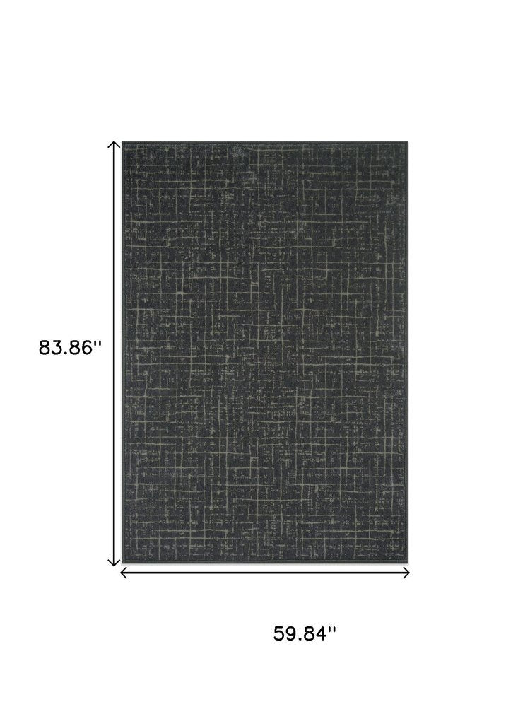 5' X 7' Moss Green and Charcoal Abstract Geometric Washable Area Rug