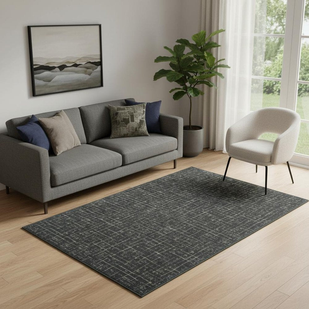 5' X 7' Moss Green and Charcoal Abstract Geometric Washable Area Rug