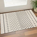 3' X 5' Beige and Black Geometric Washable Area Rug