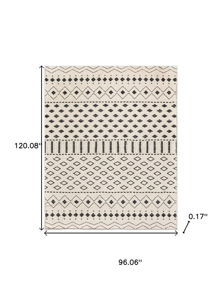 3' X 5' Beige and Black Geometric Washable Area Rug