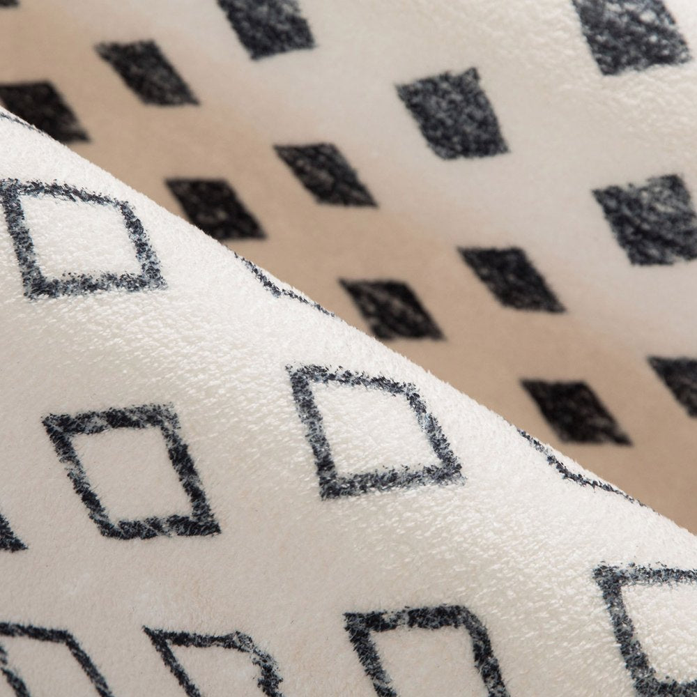 3' X 5' Beige and Black Geometric Washable Area Rug