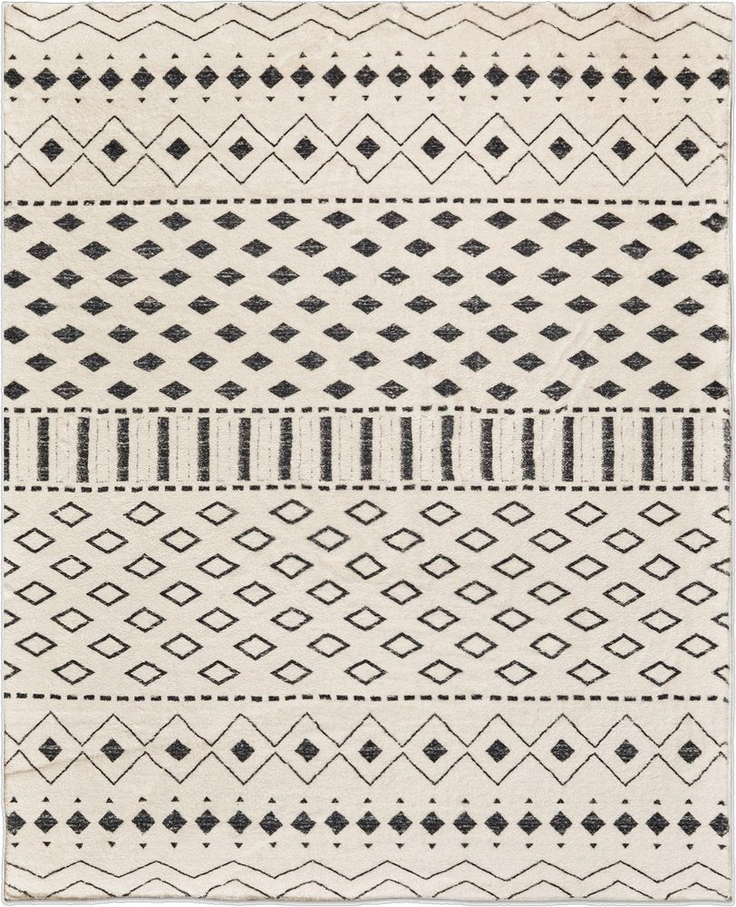 3' X 5' Beige and Black Geometric Washable Area Rug