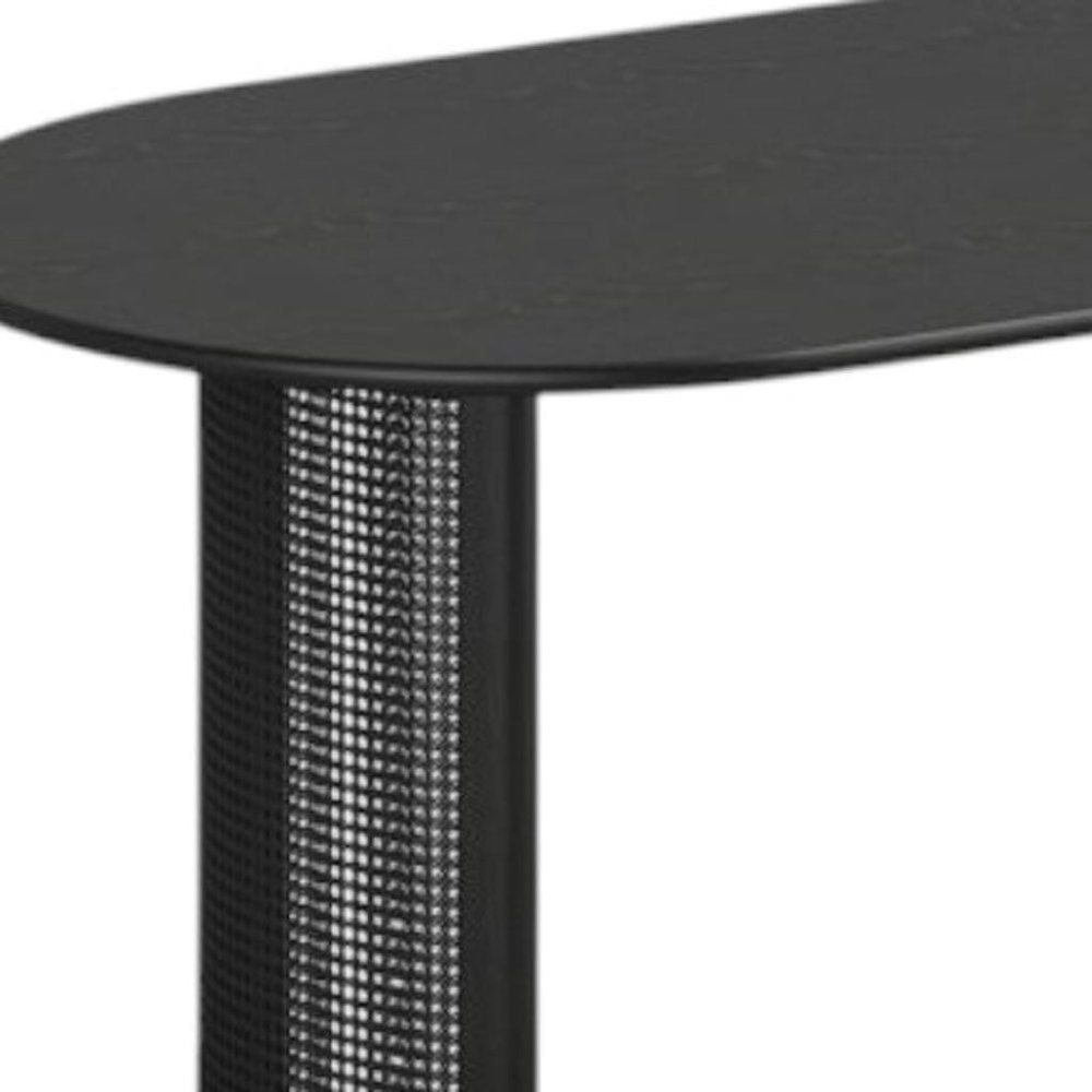 Black Solid Wood Double and Rattan Pedestal Base Oval Dining Table - 79-inch