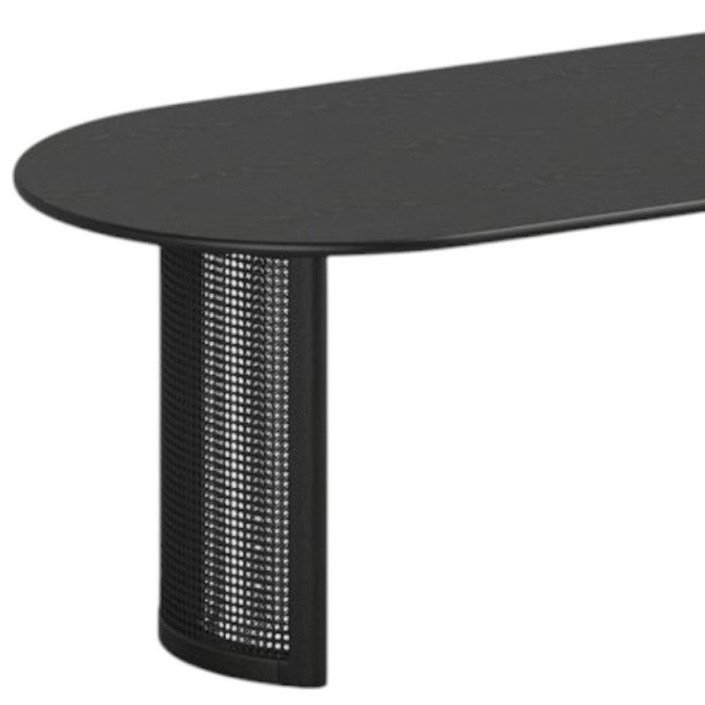 Black Solid Wood Double and Rattan Pedestal Base Oval Dining Table - 79-inch