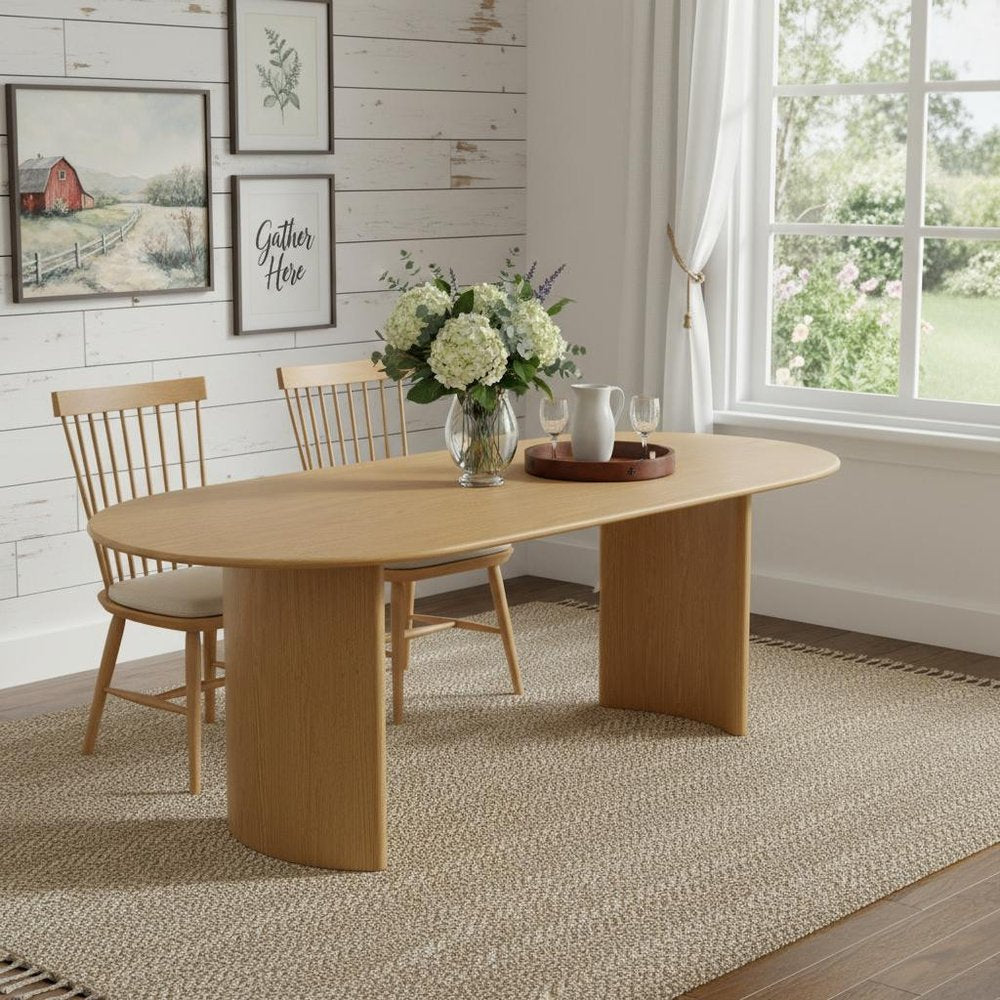Natural Solid Wood Double Pedestal Base Oval Dining Table - 79-inch