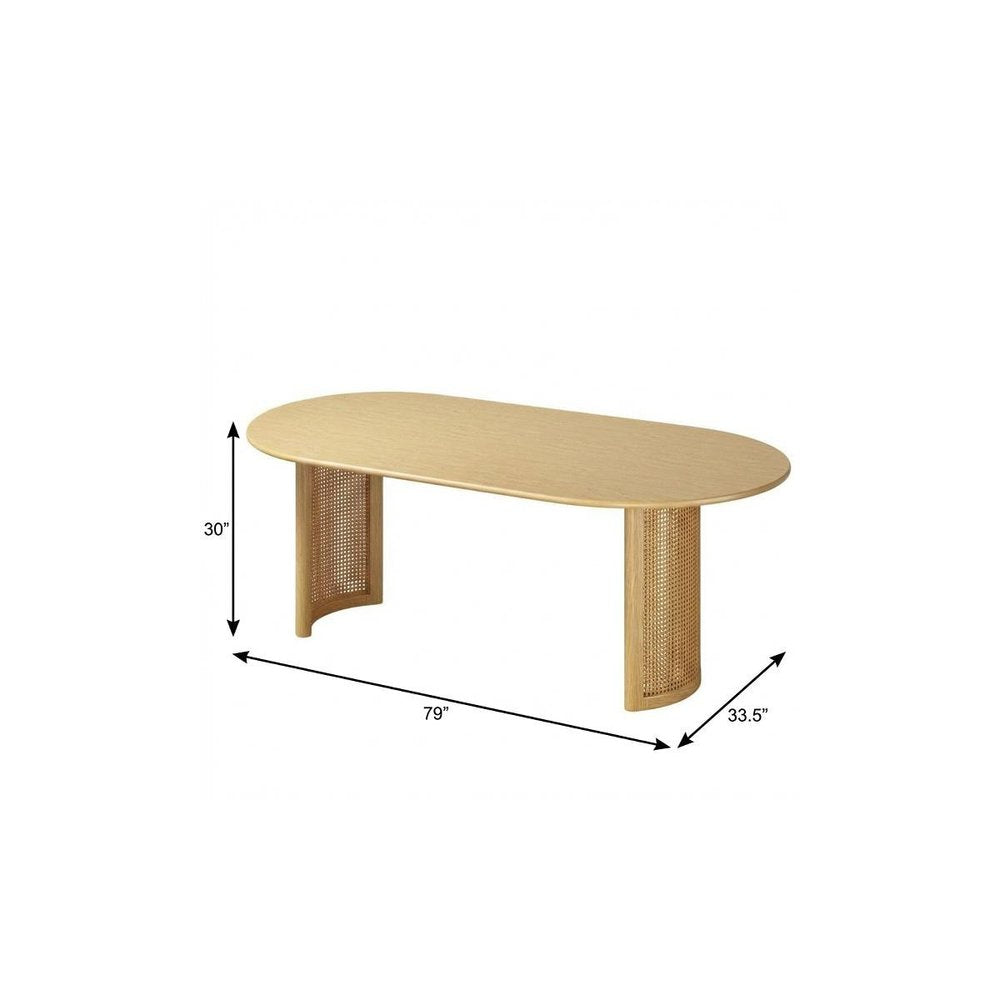 Natural Solid Wood Double Pedestal Base Oval Dining Table - 79-inch