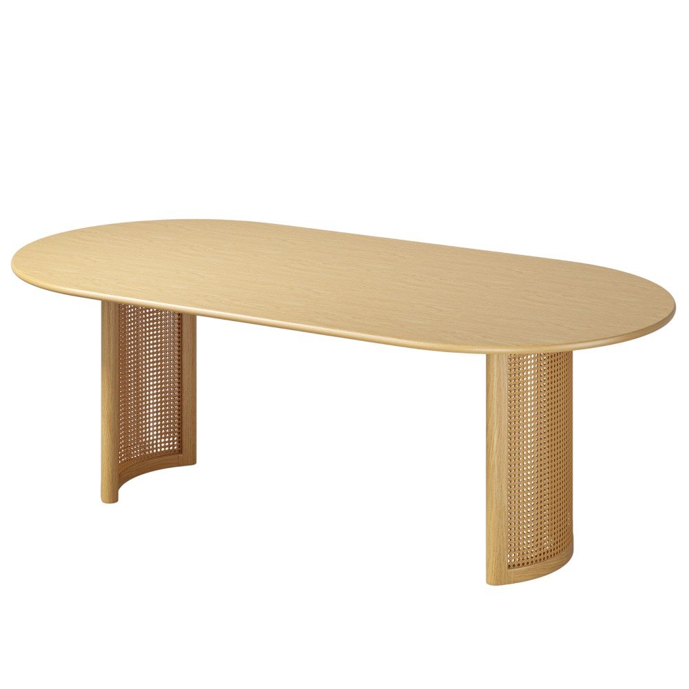 Natural Solid Wood Double Pedestal Base Oval Dining Table - 79-inch