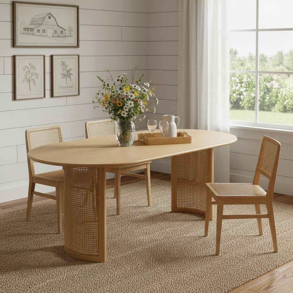 Natural Solid Wood Double Pedestal Base Oval Dining Table - 79-inch