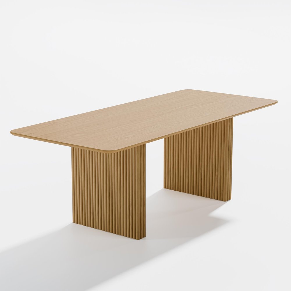 Natural Solid Wood Double Pedestal Base Dining Table - 79-inch