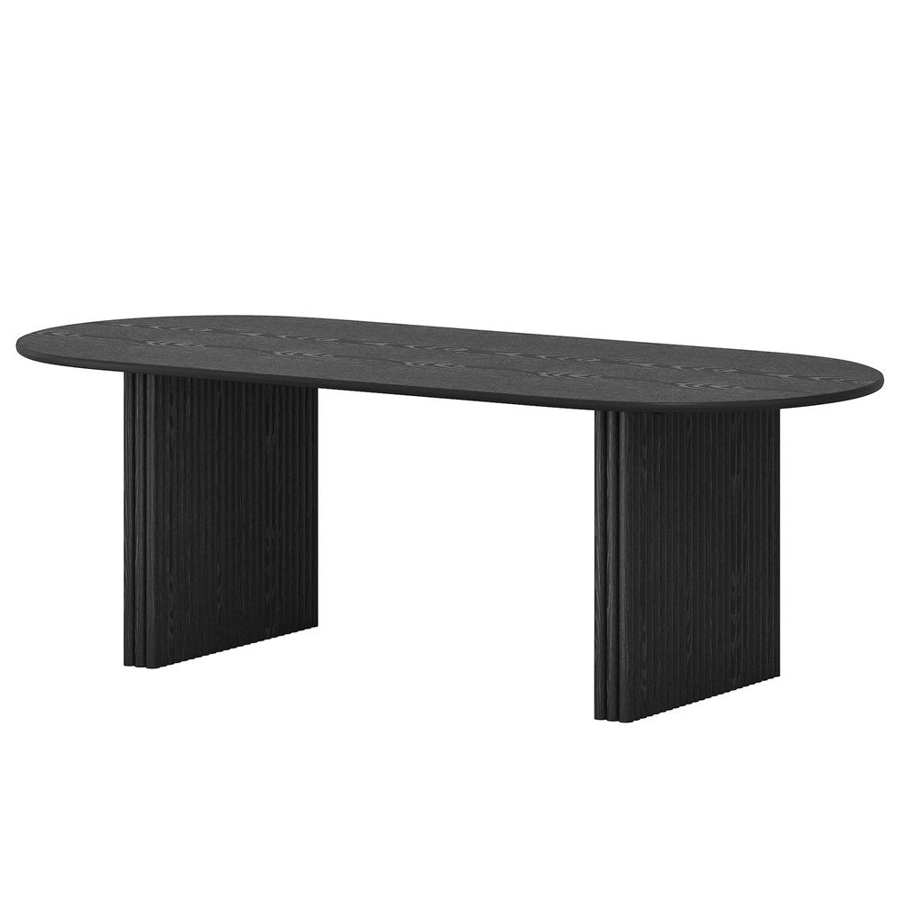 Black Solid Wood Double Pedestal Base Oval Dining Table - 79-inch
