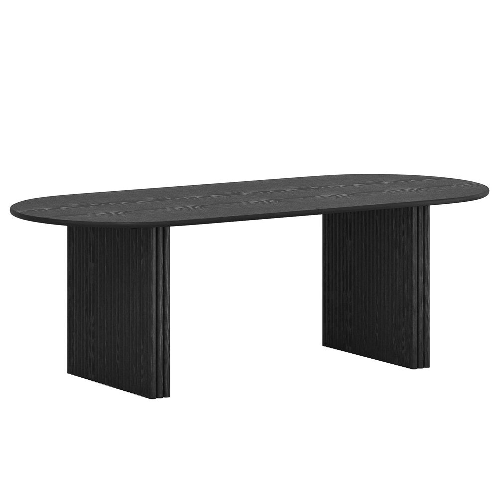 Black Solid Wood Double Pedestal Base Oval Dining Table - 79-inch