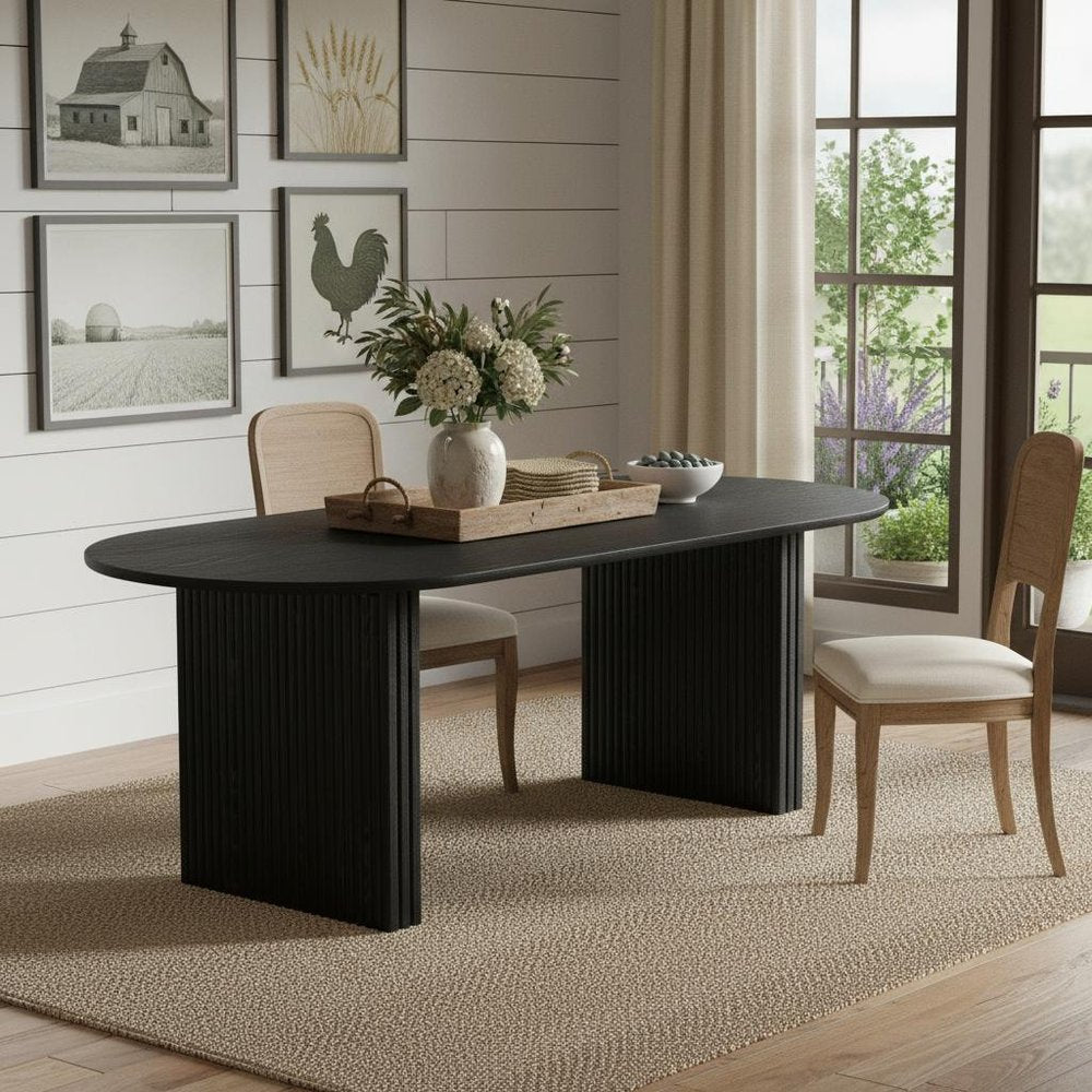 Black Solid Wood Double Pedestal Base Oval Dining Table - 79-inch