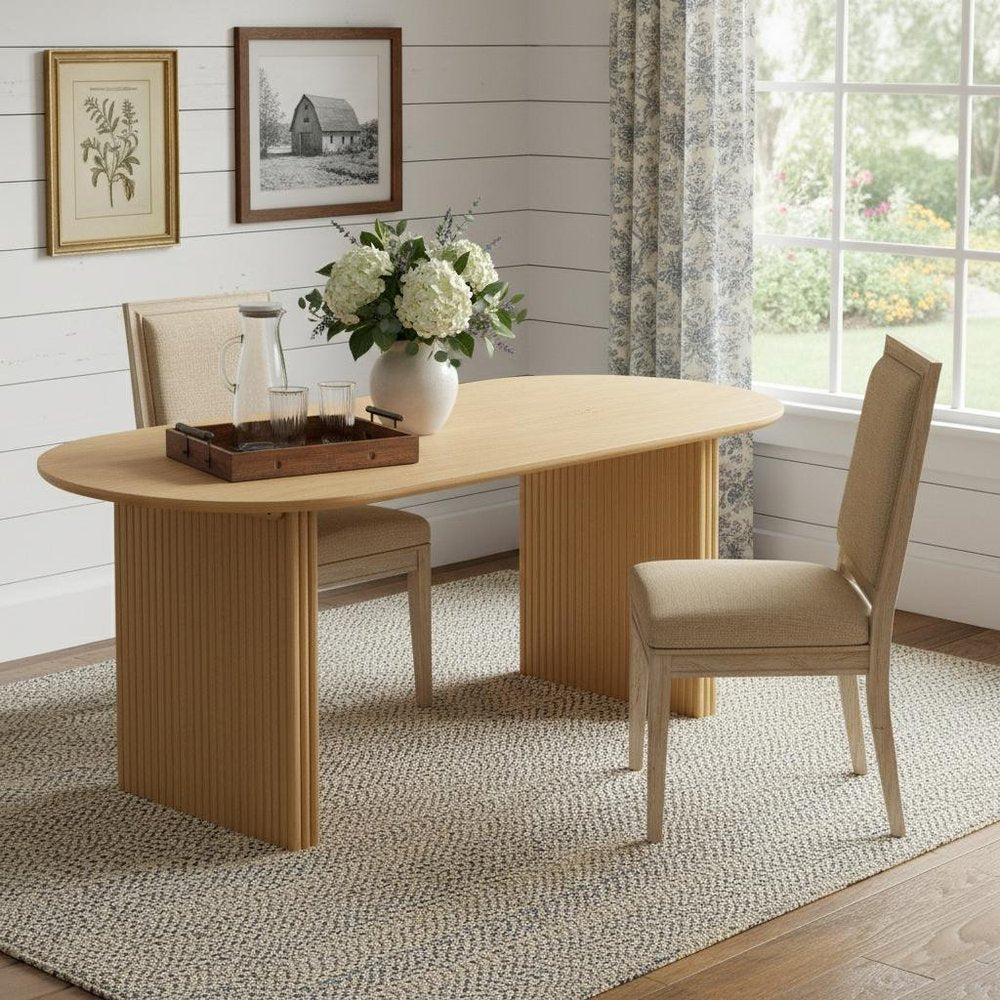 Natural Solid Wood Double Pedestal Base Oval Dining Table - 79-inch
